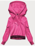 Krátká růžová dámská tepláková mikina se stahovacími lemy (26030) Krátká růžová dámská tepláková mikina se stahovacími lemy (26030)