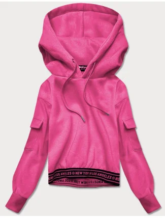 Krátká růžová dámská tepláková mikina se stahovacími lemy (26030) Krátká růžová dámská tepláková mikina se stahovacími lemy (26030)