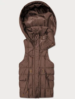 Puchowy bezrękawnik damski z kapturem Goodlookin czekoladowy (B8600-14)