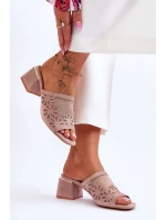 S.Barski Síťované pantofle na podpatku KV-612-1 Nude S.Barski Síťované pantofle na podpatku KV-612-1 Nude