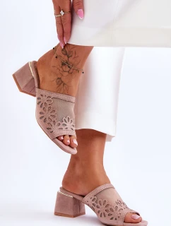 S.Barski Síťované pantofle na podpatku KV-612-1 Nude