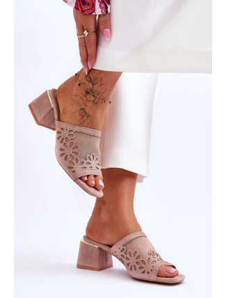 S.Barski Síťované pantofle na podpatku KV-612-1 Nude