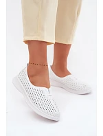 Kožené Ażurowé Dámské Polobotky Bílé Eliva