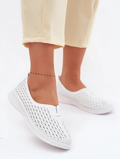 Kožené Ażurowé Dámské Polobotky Bílé Eliva