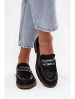 Semišové dámské mokasíny s ozdobou D&A – černé
