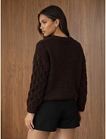 Dámský oversize svetr s copánkovým vzorem v čokoládové barvě FashionStreet MY2593