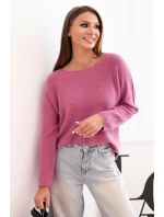 Dámský svetr z viskózy s dlouhým rukávem a kulatým výstřihem tmavě růžový