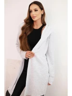 Dámská bavlněná bunda s kapucí a prodlouženým předním dílem světlá šedá