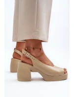 Zazoo 40376 Kožené Sandály Na Masivní Podpatku Bežové