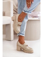 Zazoo 20175 Lakované Polobotky Dámské Na Podpatku Přírodní Kůže Světle Béžové