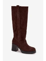 Dámské zimní kozačky na masivním podpatku čokoládové Sanelle