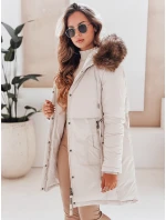 Dámská zimní bunda parka s kapucí světle béžová FashionStreet TY5083 Dámská zimní bunda parka s kapucí světle béžová FashionStreet TY5083