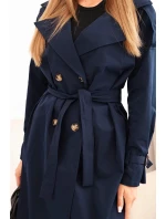 Dámský kabát v pase se zavazováním s límcem granátový