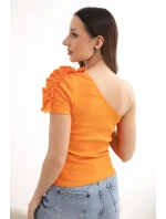 Dámská bavlněná blůza na jedno rameno s volánkem pomerančová