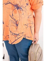 Dámská bavlněná halenka Plus Size s krátkým rukávem a kapsou oranžová Dámská bavlněná halenka Plus Size s krátkým rukávem a kapsou oranžová