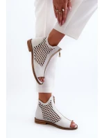 Kůžené Ažurové Sandály Na Zip Bílé Zazoo 977/L