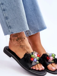 Pantofle s ozdobnými korálky S.Barski Černé