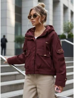Dámská přechodná bunda s kapucí a kapsami vínová FashionStreet TY5635