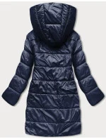 Tmavě modro-béžová přeložená obálková dámská bunda s kapucí (R8040)