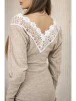 Dámské šaty s 3/4 rukávy a krajkou na zádech velbloud Dámské šaty s 3/4 rukávy a krajkou na zádech velbloud