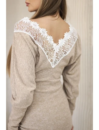 Dámské šaty s 3/4 rukávy a krajkou na zádech velbloud Dámské šaty s 3/4 rukávy a krajkou na zádech velbloud