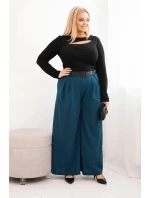 Dámské kalhoty Plus Size s širokou nohavicí a páskem mořská