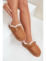 Dámské pantofle na silné podrážce s kožešinou a sponou Camel Linneola