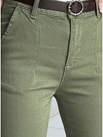 Dámské bavlněné kalhoty slim fit s páskem TAIRONIK khaki FashionStreet UY2547 Dámské bavlněné kalhoty slim fit s páskem TAIRONIK khaki FashionStreet UY2547