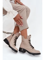 Kožené dámské boty na nízkém podpatku Vinceza 66818 Béžové