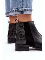 Dámské chelsea na plochém podpatku s flitry, černá Messio