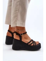 Dámské sandály na platformě klínový podpatek FF-20 Černá - Joia