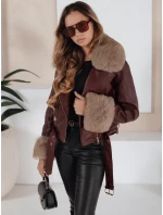 Dámská kožená bunda s kožešinou vínová FashionStreet TY5208