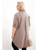 Dámská košilová šaty Plus Size s delší zadní částí a ohrnovacími rukávy fango