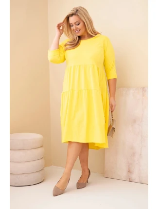 Dámská bavlněná sukýnka Plus Size s volány a ohrnutým rukávem žlutá