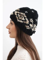 Dámská zimní čepice s norským vzorem a silným pletením K351 černý+tmavě béžový