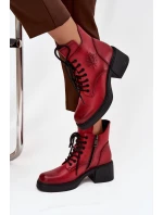 Kožené dámské boty Vinceza – červené, zateplené, na širokém podpatku