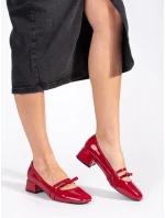Pohodlné červené dámské lodičky na širokém podpatku Pohodlné červené dámské lodičky na širokém podpatku