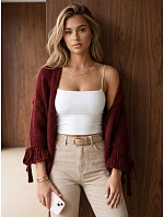 Dámský oversize kardigan bez zapínání, vínový, FashionStreet MY2567 Dámský oversize kardigan bez zapínání, vínový, FashionStreet MY2567