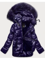 Tmavě modrá lakovaná dámská prošívaná bunda (7697) Tmavě modrá lakovaná dámská prošívaná bunda (7697)