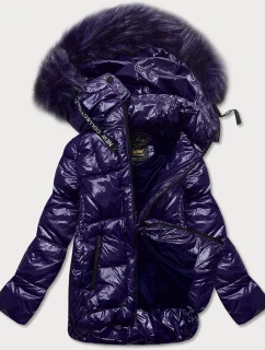 Tmavě modrá lakovaná dámská prošívaná bunda (7697)