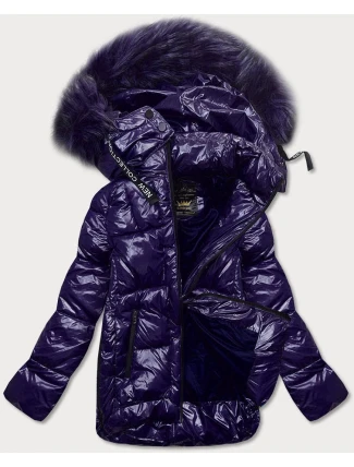 Tmavě modrá lakovaná dámská prošívaná bunda (7697) Tmavě modrá lakovaná dámská prošívaná bunda (7697)