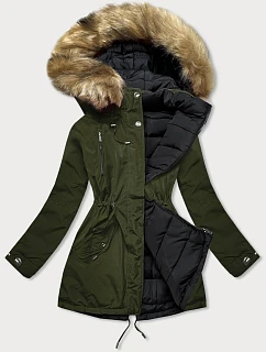 Dámská oboustranná zimní bunda khaki černá (w557-1big)