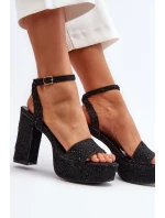 Džínové sandály na podpatku černé Acrana