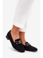 Mokasíny S Ozdobou Na Jemném Podpatku Eko Semišové Černé Pillitha