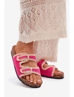 Háčkované Dámské Pantofle Se Zlatými Přezkami Fuchsie Fenira