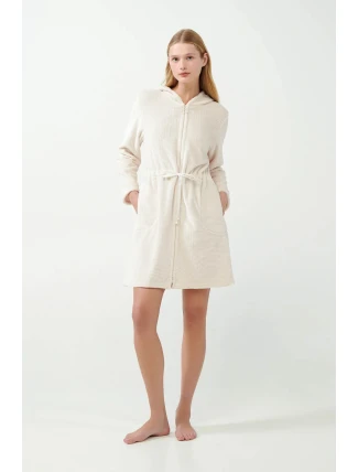 Dámský fleecový župan na zip 21360 Ecru - Vamp