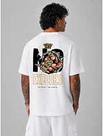 Pánské bavlněné tričko oversize s potiskem No Excuses bílé NX4006R Pánské bavlněné tričko oversize s potiskem No Excuses bílé NX4006R