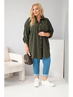 Dámská košile Plus Size z viskózy manšestrová s odepínacími rukávy khaki Dámská košile Plus Size z viskózy manšestrová s odepínacími rukávy khaki