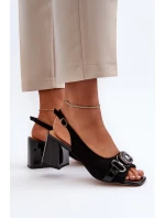 Dámské sandály na podpatku s ozdobou černé D&A MR38-659