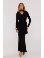 M891 Šaty s řasením a šerpou - černé